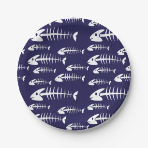 Assiettes En Carton Squelette de poisson mort Os blancs Humour de pêch