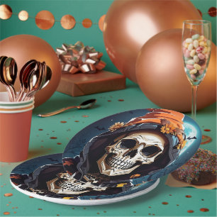 Assiettes En Carton Squelette d'Halloween au sourire grimaçant