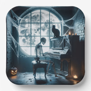 Assiettes En Carton Squelette d'Halloween Jouer un piano