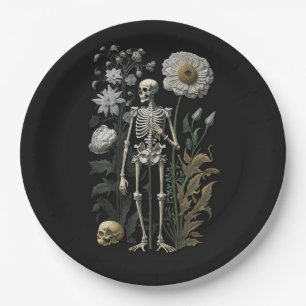 Assiettes En Carton squelette floral magique boho vintage en noir