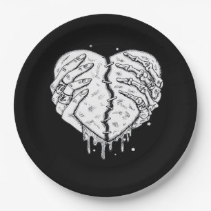 Assiettes En Carton Squelette Mains Coeur - Coeur gothique Classique