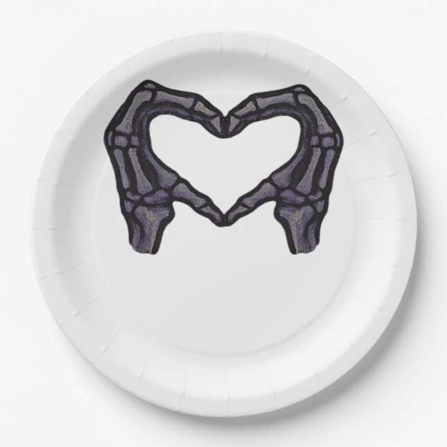 Assiettes En Carton Squelette Mains Formant Un Coeur (Devant)
