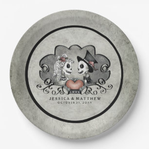 Assiettes En Carton Squelettes de Halloween noirs et mariage assorti