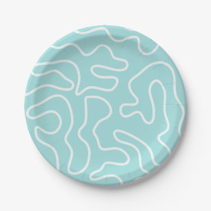Assiettes En Carton Squiggle Maze Motif Abstrait à Aqua Turquoise Past