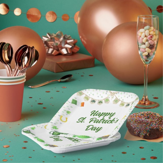 Assiettes En Carton St patrick aquarelle (Multi)