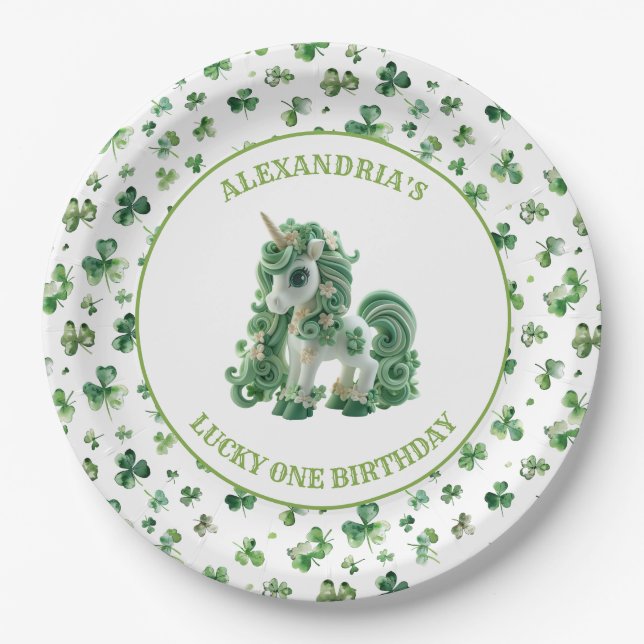 Assiettes En Carton St patrick Lucky One Unicorn Plaque en papier (Devant)