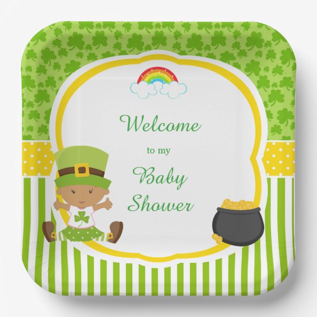 Assiettes En Carton St Patrick's Day Baby shower Africain Américain Fi (Recto)