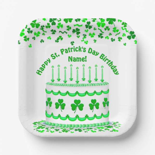 Assiettes En Carton St Patrick's Day Birthday Cake Custom Candles (Recto)