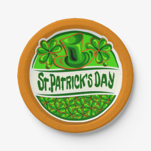 Assiettes En Carton St Patrick's Day Casquette Shamrock Green Orange p