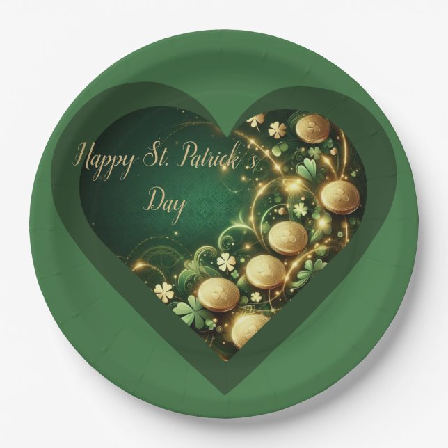 Assiettes En Carton St Patrick's Day Green and Gold Coins (Devant)
