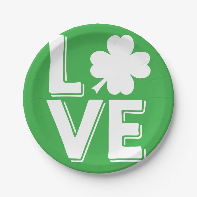 Assiettes En Carton St. Patrick's Day Irlandais Love Green Shamrock (Devant)