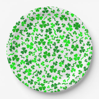 Assiettes En Carton St Patrick's Day Lucky Shamrocks Confetti Pattern
