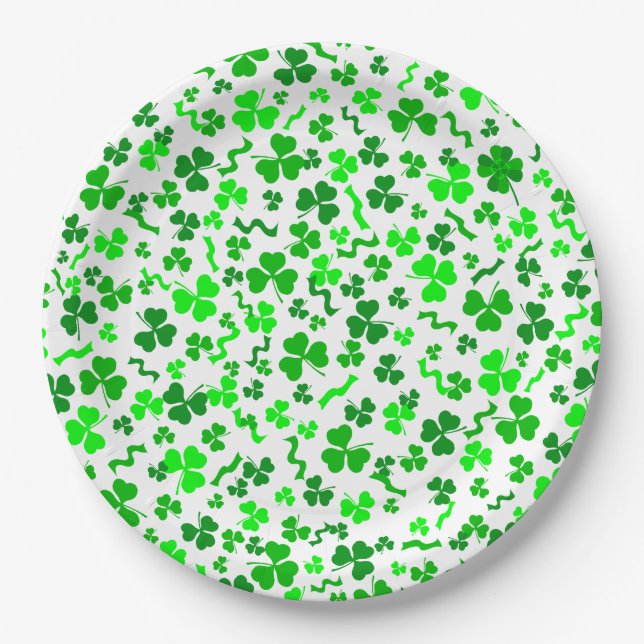 Assiettes En Carton St Patrick's Day Lucky Shamrocks Confetti Pattern (Devant)