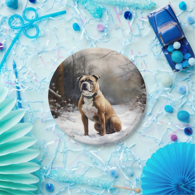 Assiettes En Carton Staffordshire Bull Terrier Laisser neiger Noël (Fête)