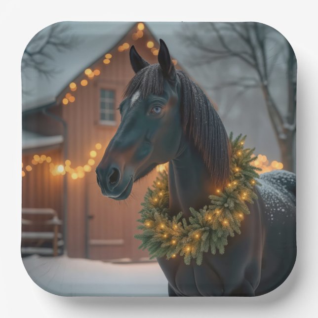 Assiettes En Carton Stallion avec couronne de Noël (Recto)