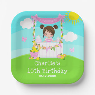 Assiettes En Carton Stand de limonade rose Anniversaire Fille aux chev