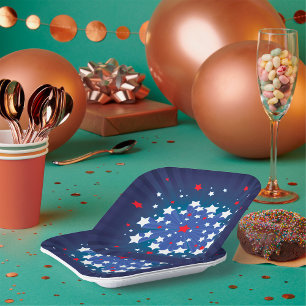Assiettes En Carton Starburst Patriotique Rouge Blanc et Bleu USA