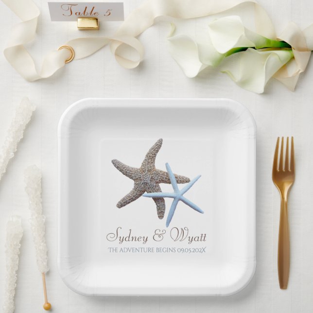 Assiettes En Carton Starfish Couple aventure personnalisée commence (Mariage)