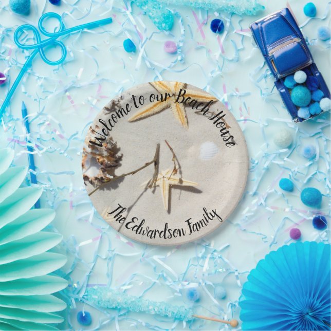 Assiettes En Carton Starfish et bienvenue sur la plage nom de famille (Fête)