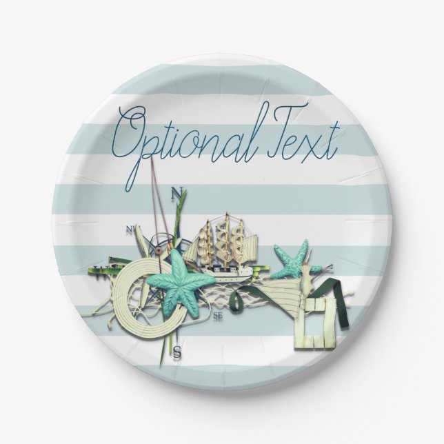 Assiettes En Carton Starfish, Fishing Net & Tall Ship Nautique (Devant)