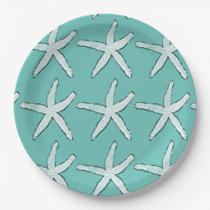 Assiettes En Carton Starfish Motif Beach Baby showers Turquoises Anniv