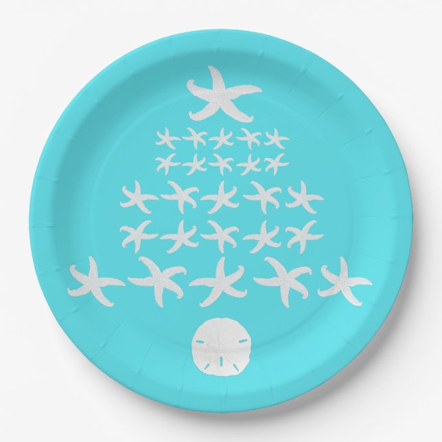 Assiettes En Carton Starfish Sand Dollar Aqua Noël tropical (Devant)
