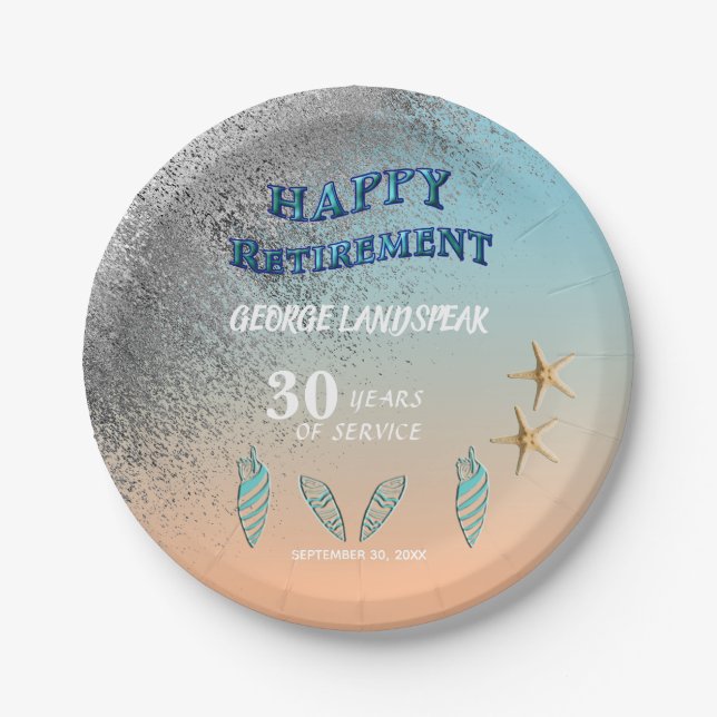 Assiettes En Carton Starfish Seashells Parties scintillant argent joye (Devant)