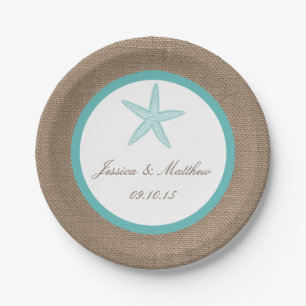 Assiettes En Carton Starfish Turquoise Burlap Beach Wedding Collection