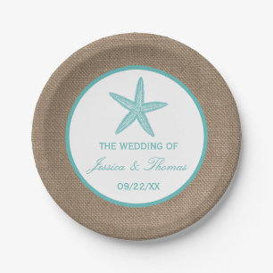 Assiettes En Carton Starfish Turquoise Burlap Beach Wedding Collection