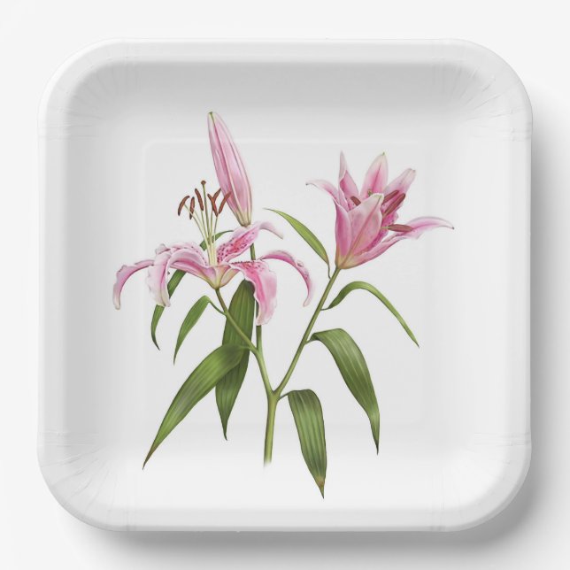 Assiettes En Carton Stargazer rose Lily orientale Art botanique (Recto)
