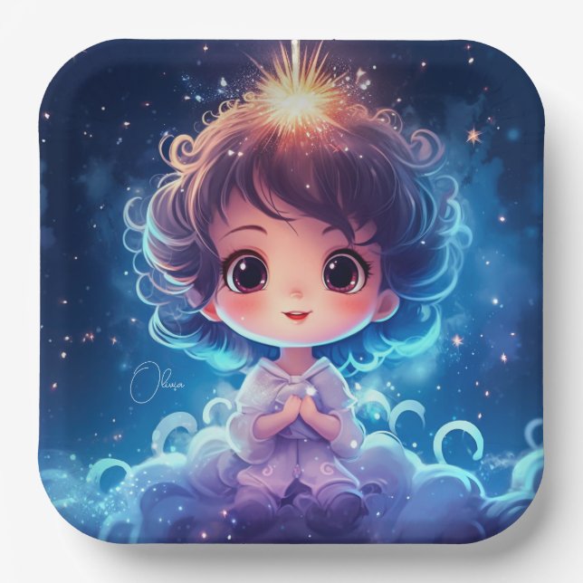 Assiettes En Carton Starry Little Princess Nightime Girly Personnalise (Recto)