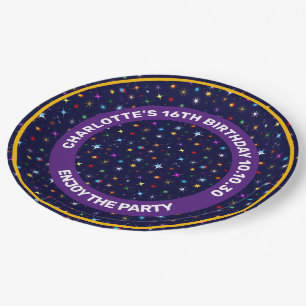 Assiettes En Carton Starry Night Colorful Astronomic Motif sans coutur