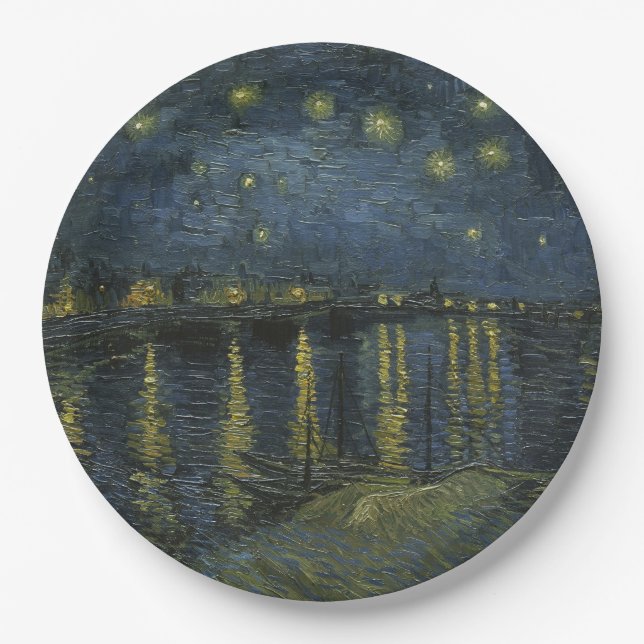 Assiettes En Carton Starry Night Over the Rhône, oil painting Van Gogh (Devant)