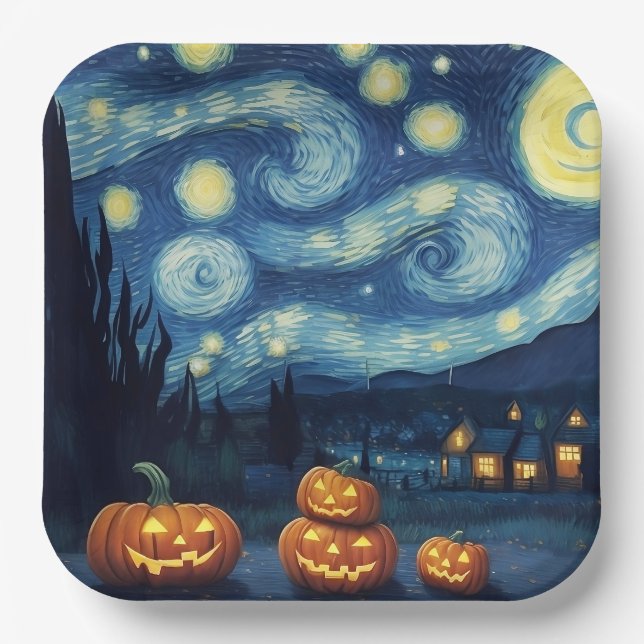 Assiettes En Carton Starry Night Van Gogh Halloween (Recto)