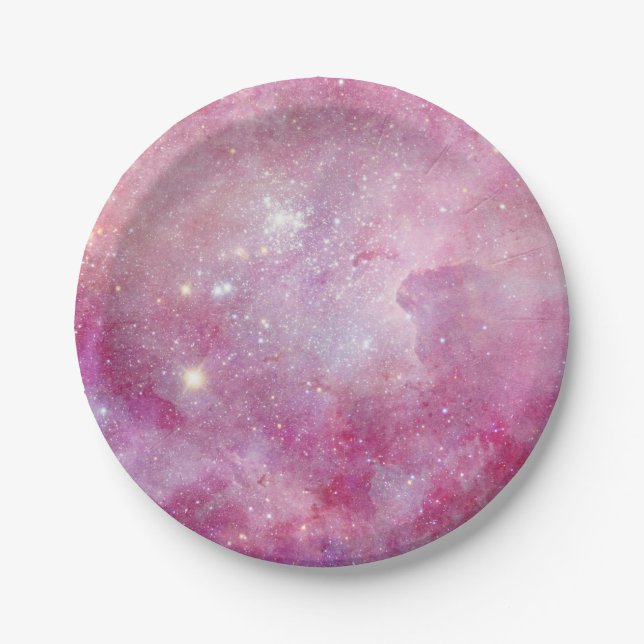 Assiettes En Carton Starry Space Light Aquarelle rose Stars Galaxy (Devant)