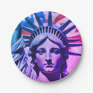 Assiettes En Carton Statue de la Liberté et Drapeau américain New York