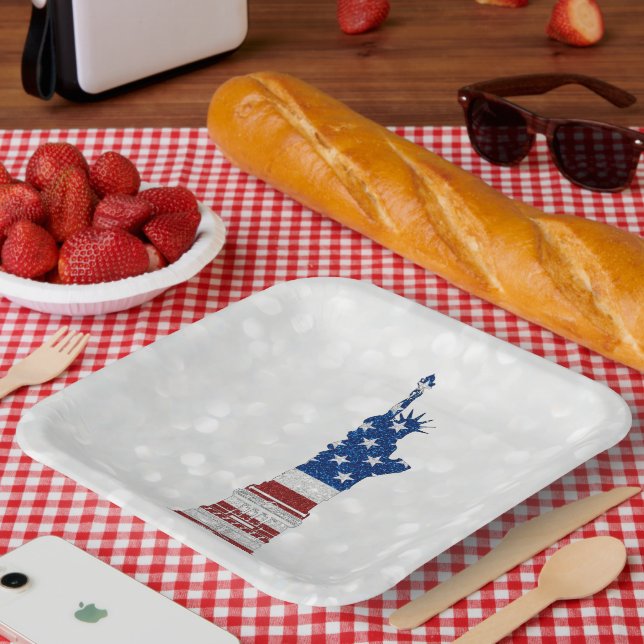 Assiettes En Carton Statue De La Liberté Juillet 4 Parties scintillant (Pique-nique)
