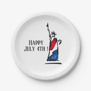 Assiettes En Carton Statue de la Liberté NY Rouge Blanc et Bleu