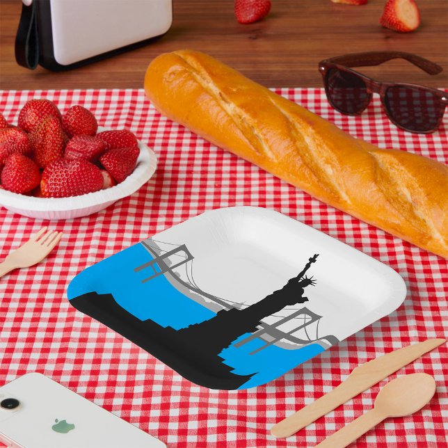 Assiettes En Carton Statue of Liberty Silhouette New York Skyline (Créateur téléchargé)