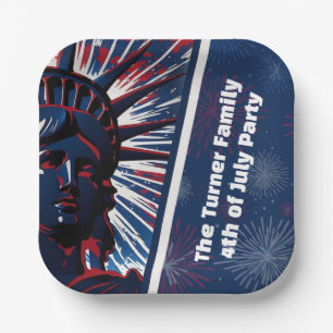 Assiettes En Carton Statue patriotique rouge bleue de la liberté 4 jui
