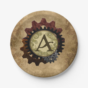 Assiettes En Carton Steampunk grunge embraye la lettre A de monogramme