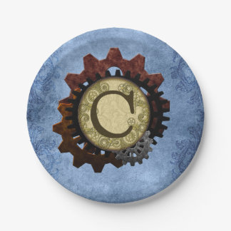 Assiettes En Carton Steampunk grunge embraye la lettre C de monogramme