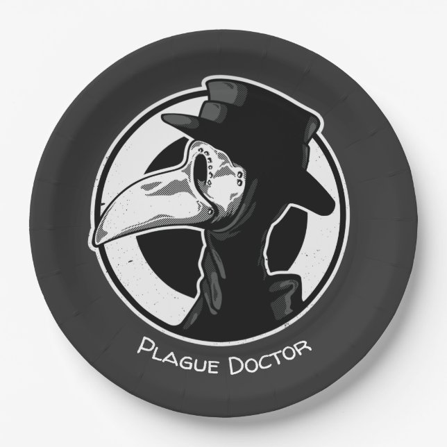 Assiettes En Carton Steampunk Plague Doctor Bird Mask B/W (Devant)