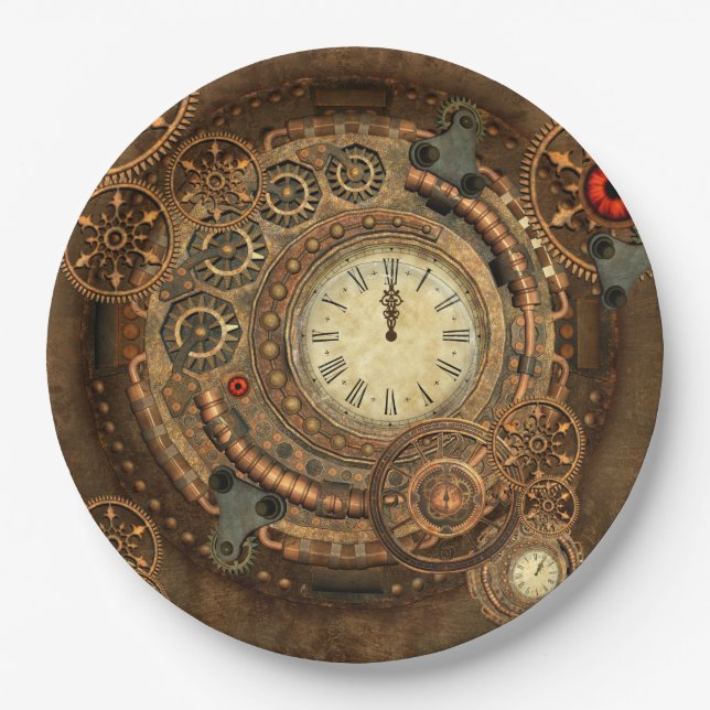 Assiettes En Carton Steampunk, rouages merveilleux (Devant)
