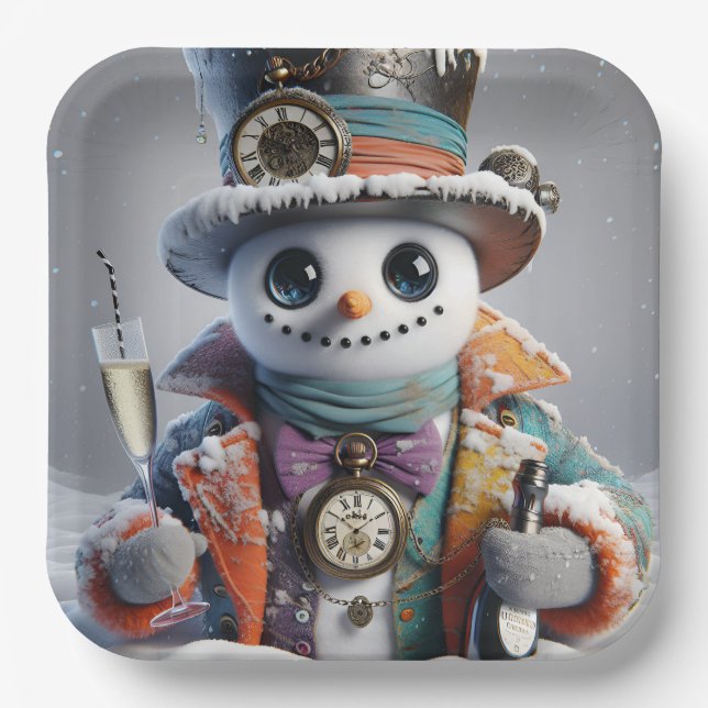 Assiettes En Carton Steampunk Snowman, Noël, Auteur Natasha Us (Recto)