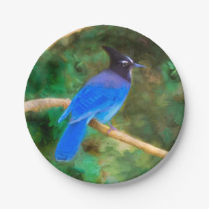 Assiettes En Carton Steller's Jay Painting - Art original pour oiseaux