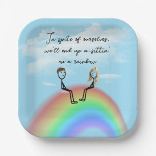 Assiettes En Carton Stick Figure Couple sur un arc-en-ciel