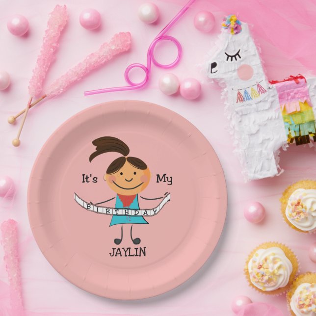 Assiettes En Carton Stick Figure Girl C'est mon anniversaire (Fête)