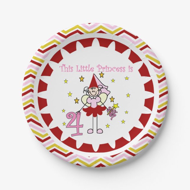 Assiettes En Carton Stick Figure Princess 4th Birthday Paper Plates (Devant)