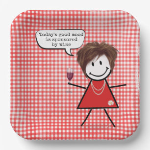 Assiettes En Carton Stick Girl Avec Vin Glass sur En vichy